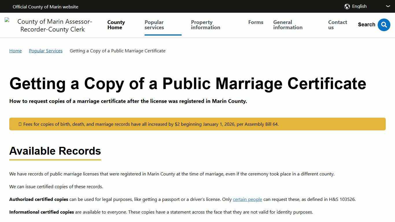 Getting a Copy of a Public Marriage Certificate